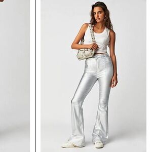 NWOT We The Free Metallic Silver Flare Jeans‎ 28